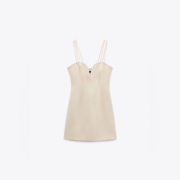 NWT - Zara Cream Sweetheart Neck Mini Dress - Size L - Picture 5 of 5